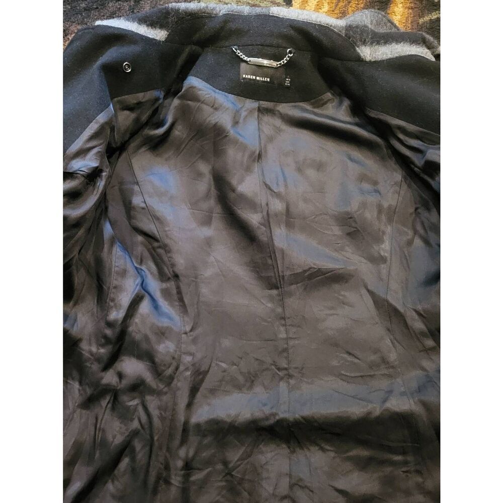 Karen Millen Coat Women's 8 Grey Black Plaid Wool Mohair Alpaca Zip Moto - Picture 6 of 7